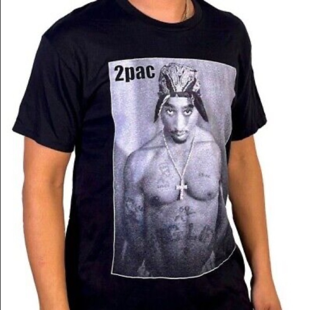 TUPAC SHAKUR Rapper Hip Hop Portrait Graphic Tee T-Shirt Size Small Black & Grey - Picture 6 of 7